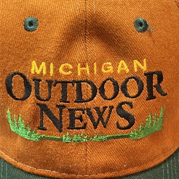 MICHIGAN OUTDOOR NEWS HAT Trucker Snapback tan BROWN green bill vintage grandpa - Picture 2 of 9